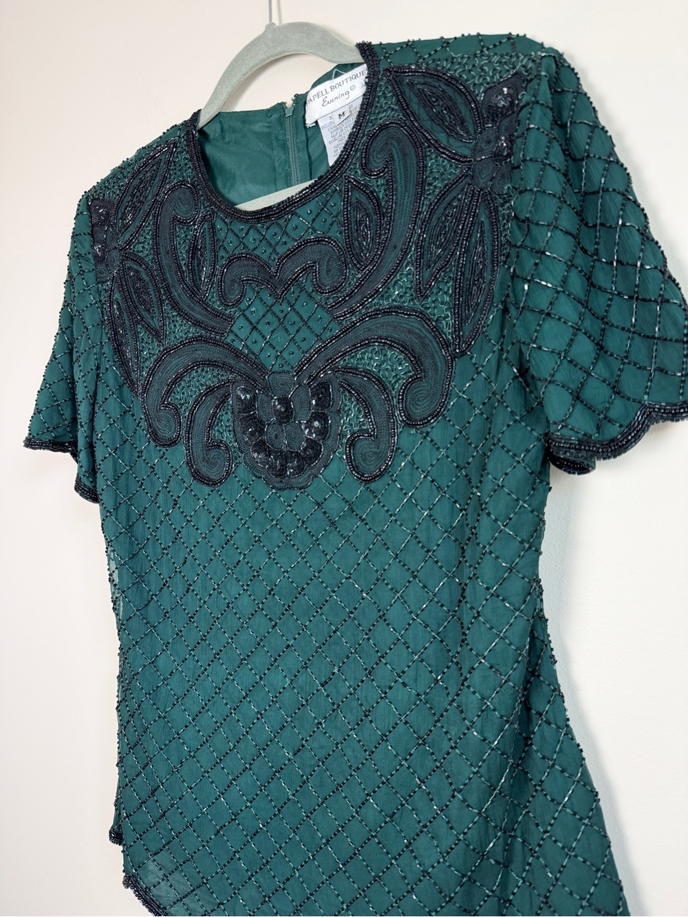 Papell Boutique Teal Green Beaded Evening Blouse Vintage